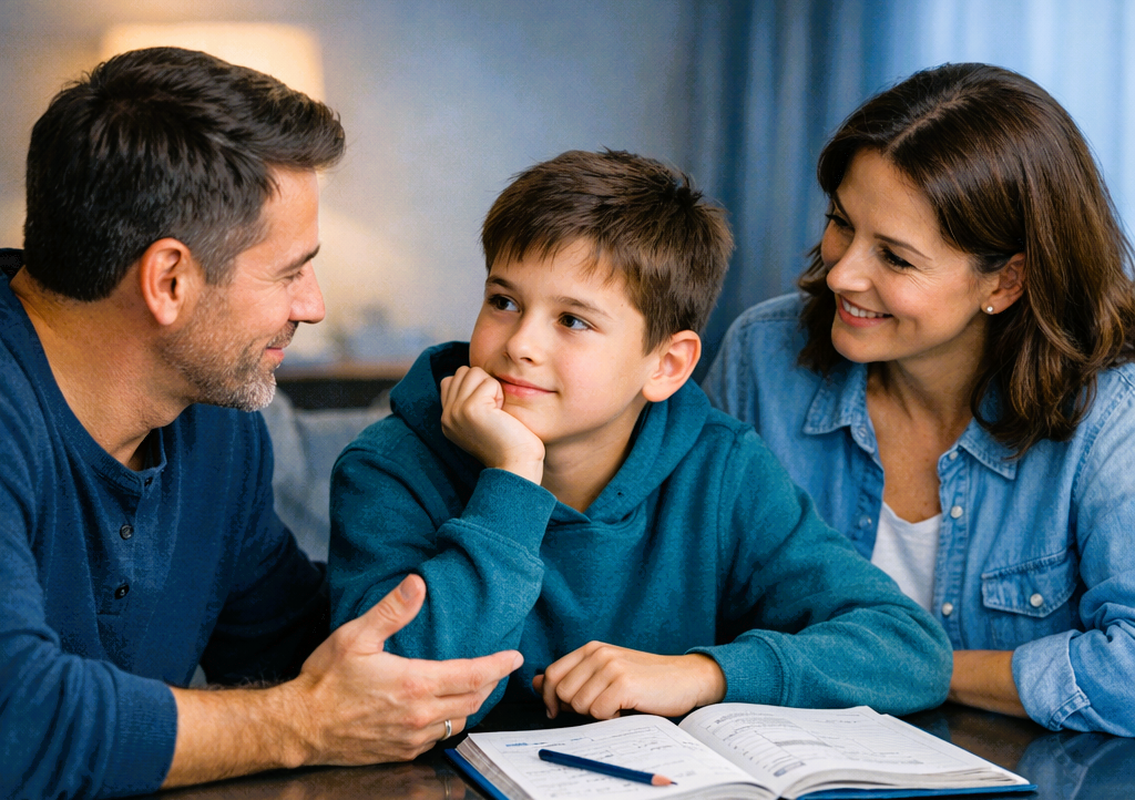 an simple photo with a mom dad and child having a